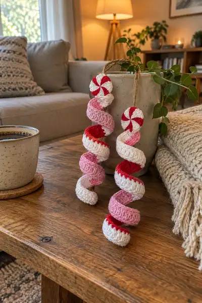 Peppermint Swirl Spiral Christmas Garland Pattern step 1 - construction progress