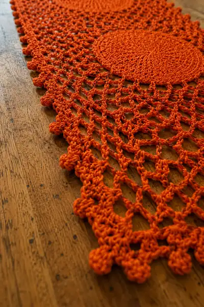 Elegant Pumpkin Lace Table Runner Pattern step 2 - assembly progress