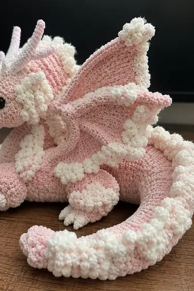 Giant Pastel Pink Cloud Dragon Amigurumi Pattern step 2 - assembly progress