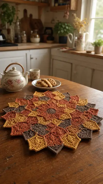 Autumn Starburst Table Centerpiece Pattern step 1 - construction progress