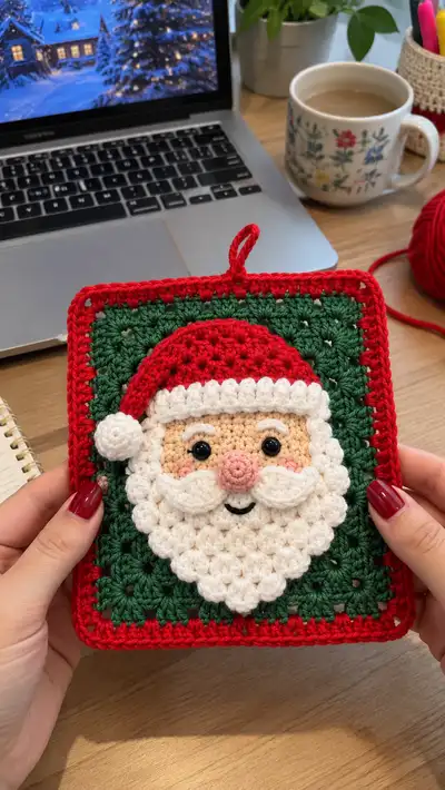 Santa Granny Square Potholder Amigurumi Pattern step 1 - construction progress