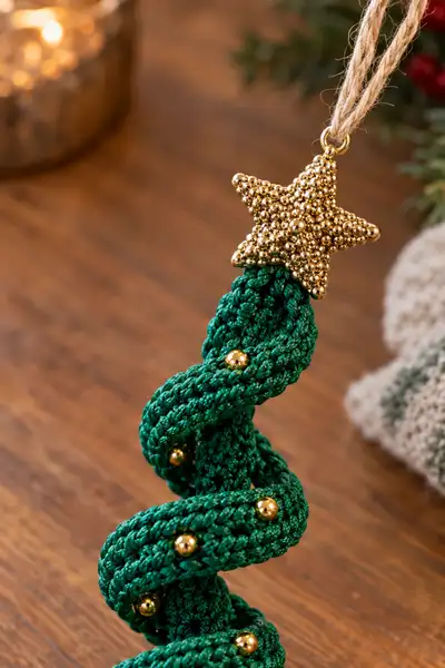 Spiral Christmas Tree Ornament Garland Pattern step 2 - assembly progress