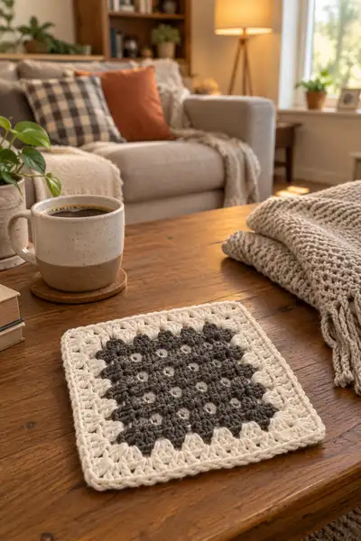 Textured Square Bedspread Pattern step 2 - assembly progress