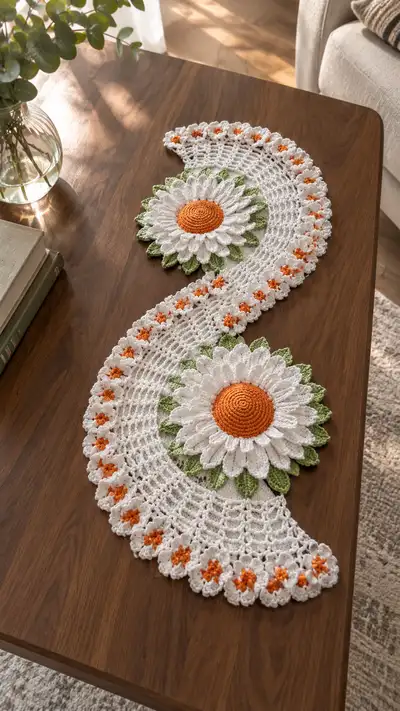 Daisy Crescent Table Runner Pattern step 1 - construction progress