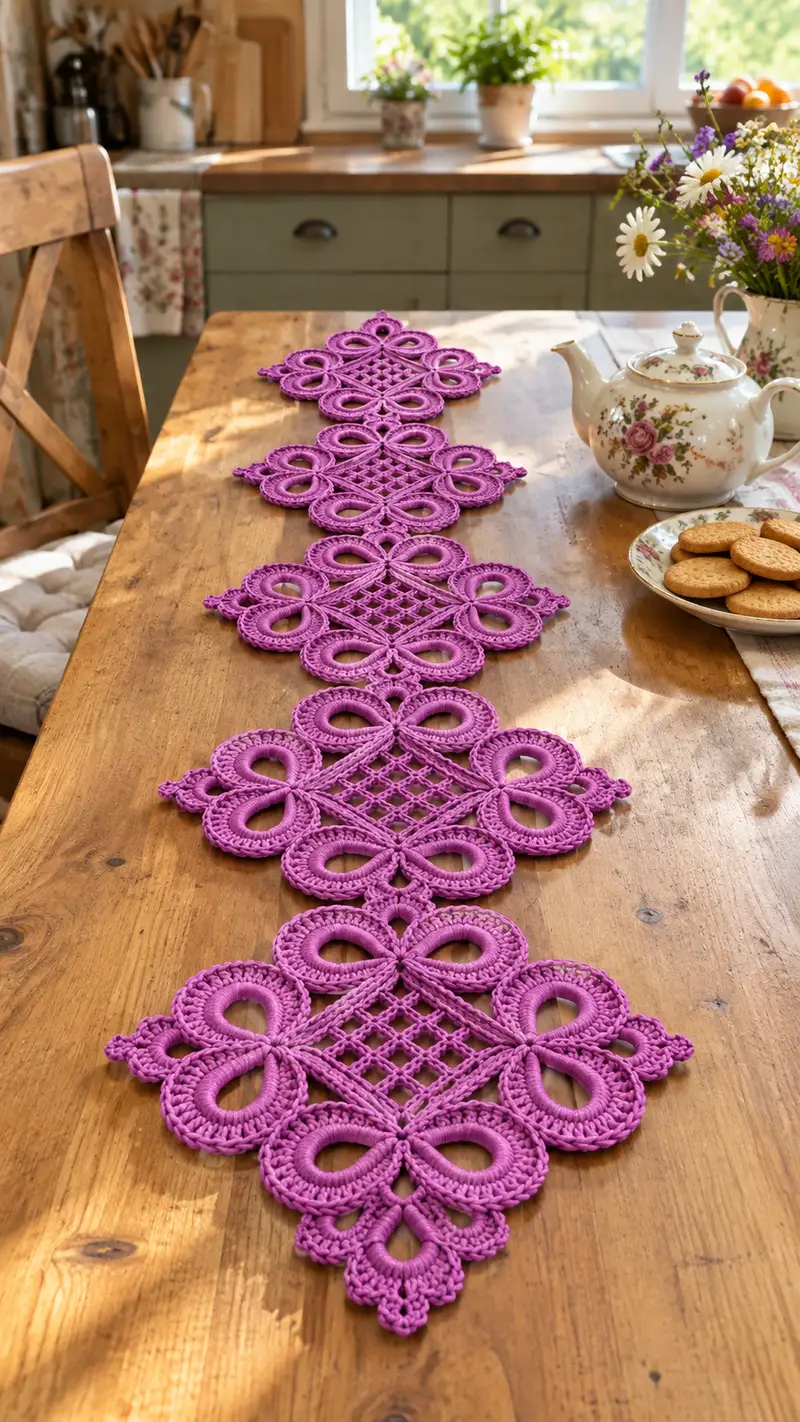 Lace Ribbon Table Runner Pattern crochet pattern - detailed view of completed project