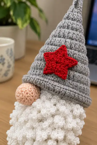 Cozy Gnome with Puffy Beard Amigurumi Pattern step 2 - assembly progress