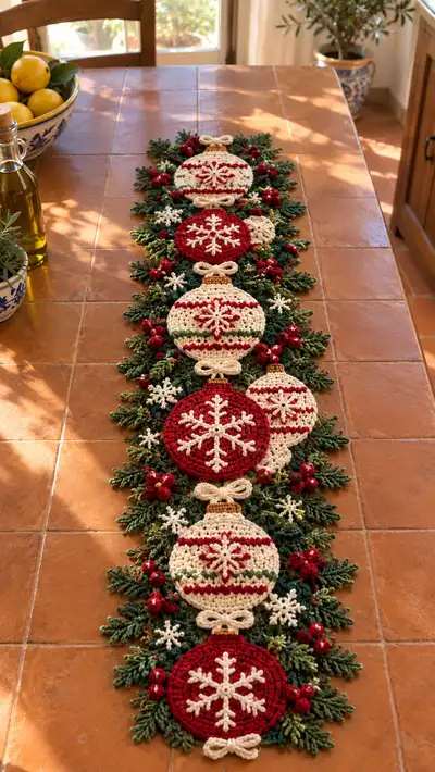 Red And Cream Ornament Snowflake Table Runner Pattern step 1 - construction progress