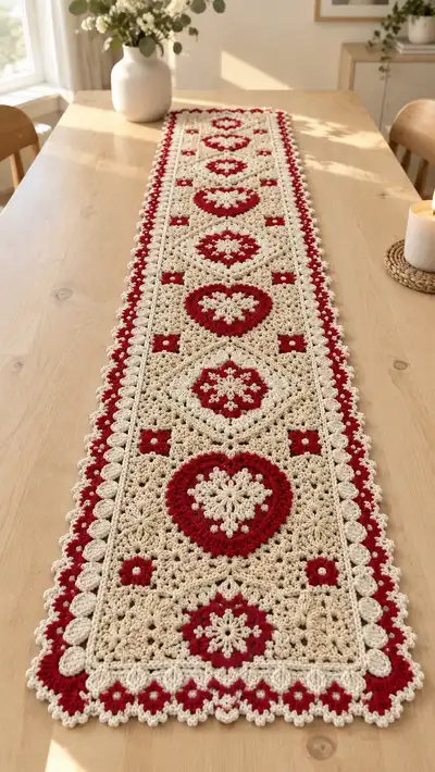 Vintage Heart Table Runner Pattern step 1 - construction progress