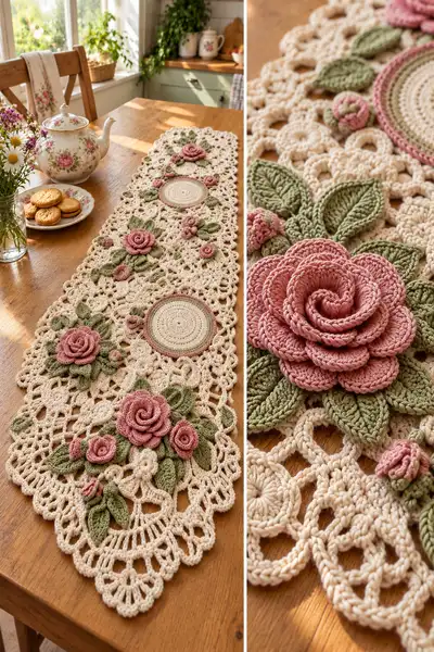 Vintage Rose Lace Table Runner Pattern step 2 - assembly progress