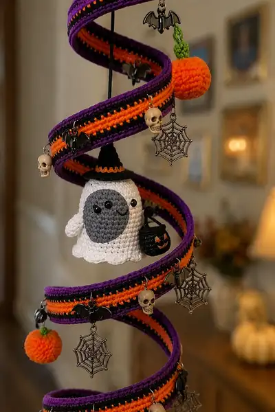 Halloween Spiral Mobile Amigurumi Pattern step 2 - assembly progress
