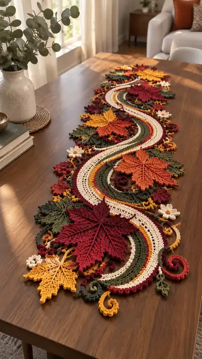 Autumn Maple Lace Table Runner Pattern step 1 - construction progress