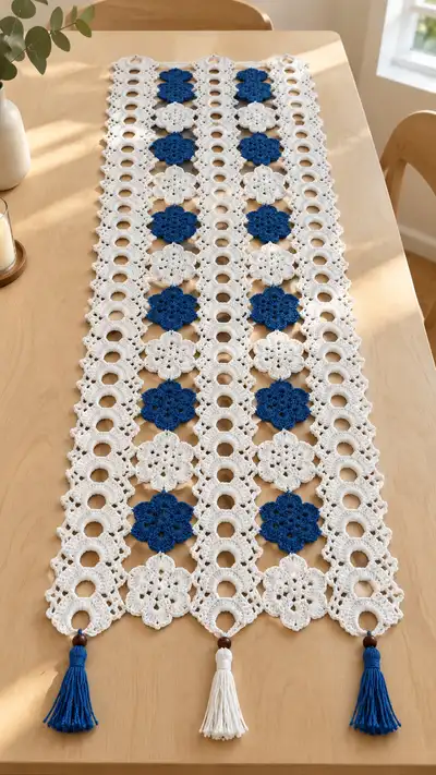 Elegant Daisy Lace Table Runner Pattern step 1 - construction progress