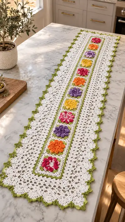 Colorful Floral Table Runner Pattern step 1 - construction progress