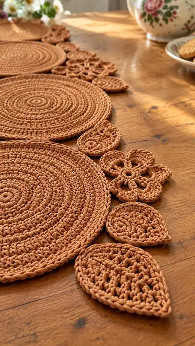 Rustic Terracotta Round Table Runner Pattern step 2 - assembly progress