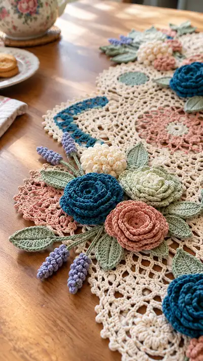 Vintage Floral Table Runner Pattern step 2 - assembly progress