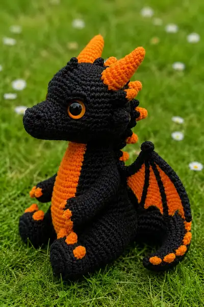 Spooky Pumpkin-Accent Dragon Amigurumi Pattern step 2 - assembly progress