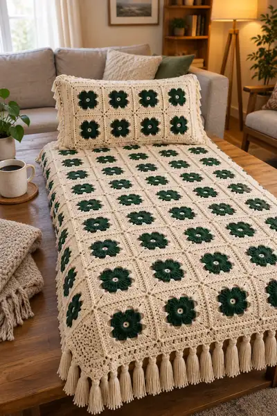 Botanical Bloom Bedspread Pattern step 2 - assembly progress
