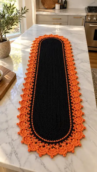 Halloween Black & Orange Table Runner Pattern step 1 - construction progress