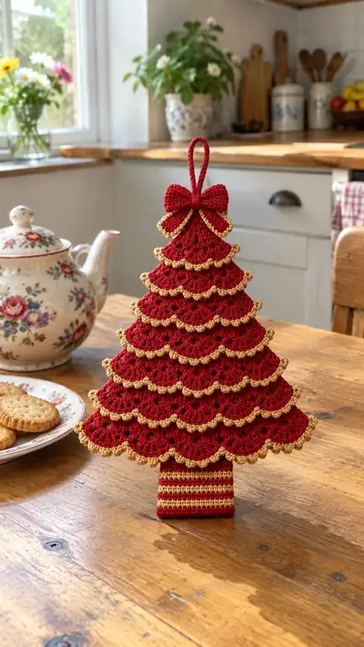 Festive Red & Gold Layered Tree Pattern step 1 - construction progress