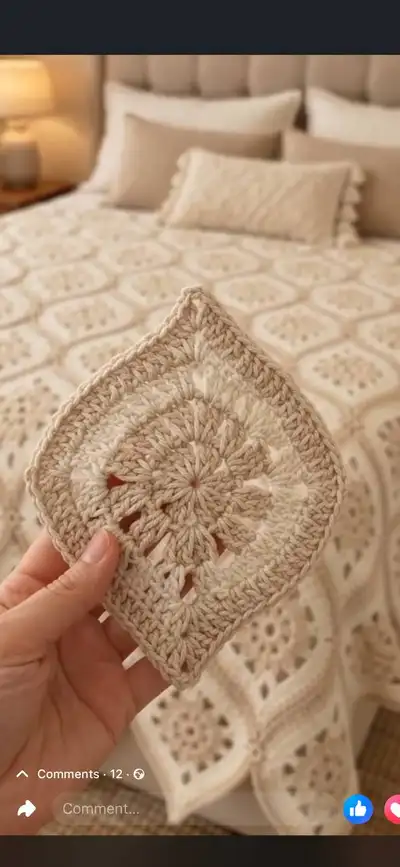 Moroccan Cream Ogee Tiles Granny Square Bedspread Pattern step 1 - construction progress