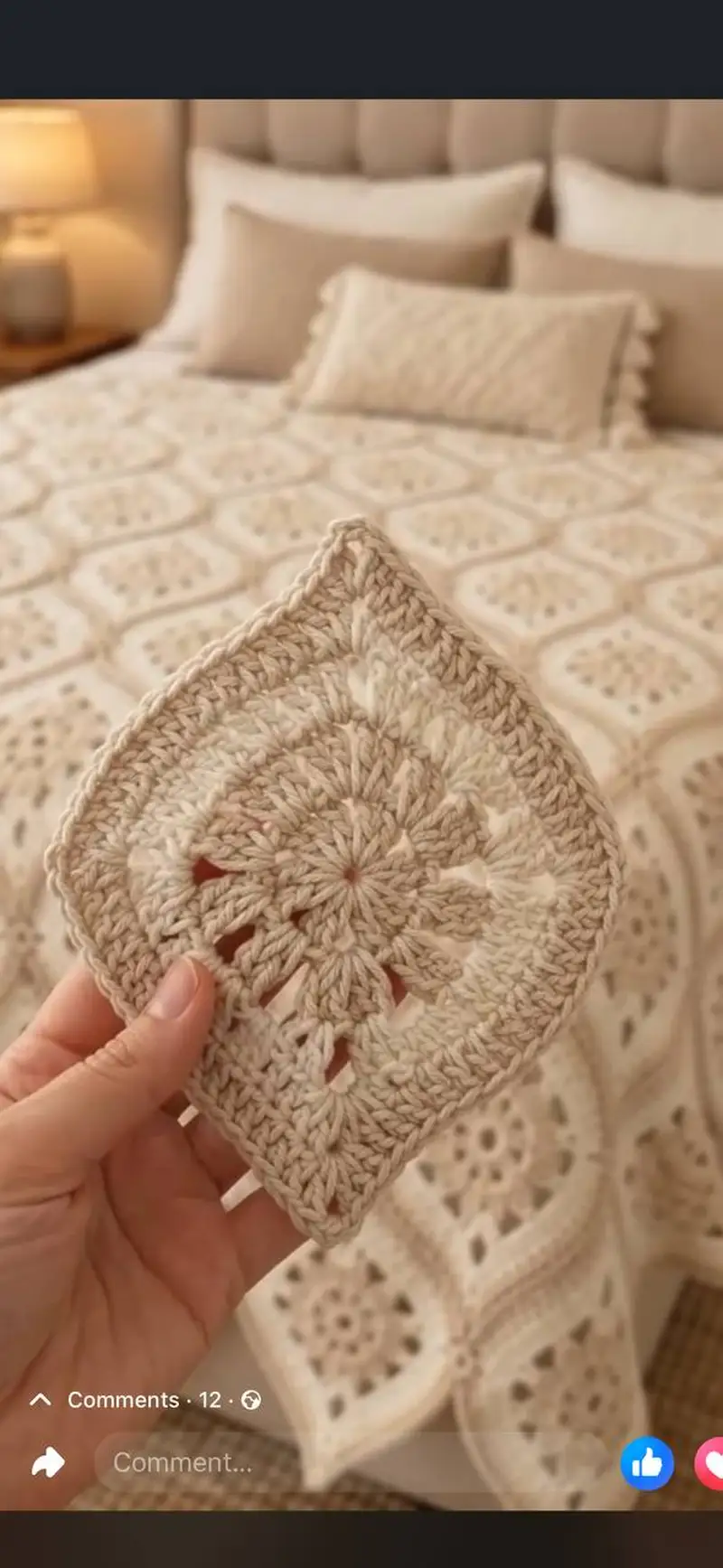 Moroccan Cream Ogee Tiles Granny Square Bedspread Pattern crochet pattern - detailed view of completed project