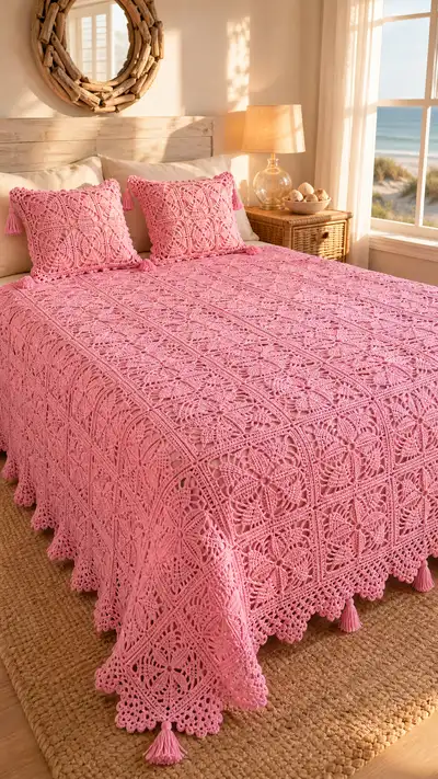 Bubblegum Lace Granny Square Bedspread Pattern step 1 - construction progress