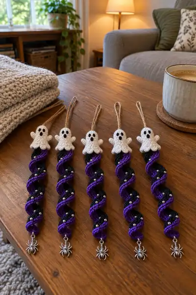 Halloween Spiral Hanging Ghost Ornament Pattern step 1 - construction progress