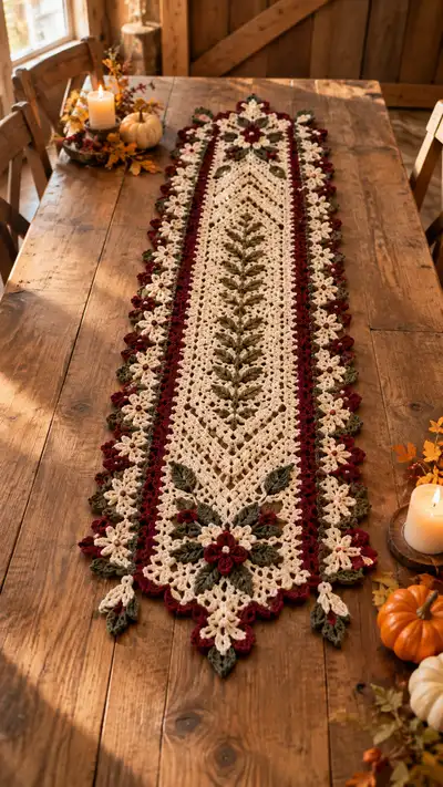 Cream And Burgundy Floral Lace Table Runner Pattern step 1 - construction progress