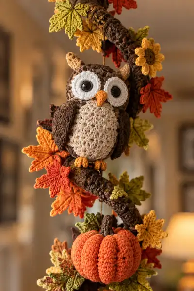 Mixed Halloween and Fall Wreath with Owl and Pumpkins Pattern step 2 - assembly progress