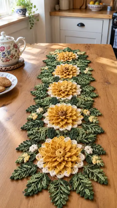 Layered Sunflower Table Runner Pattern step 1 - construction progress