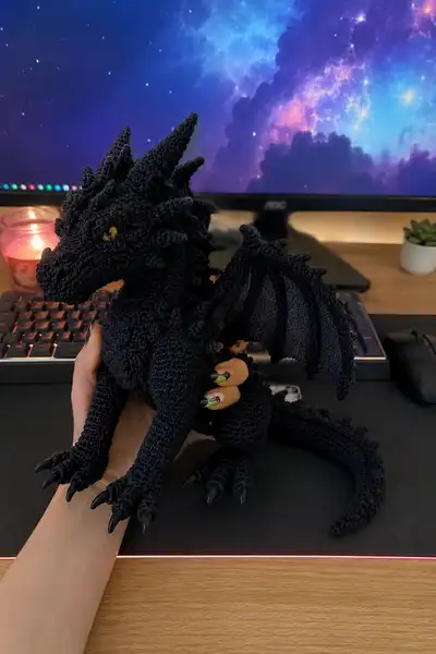Big Shadow Black Demon Dragon Amigurumi Pattern step 1 - construction progress