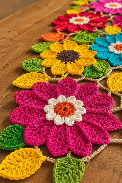 Vibrant Garden Flower Table Runner Pattern step 2 - assembly progress