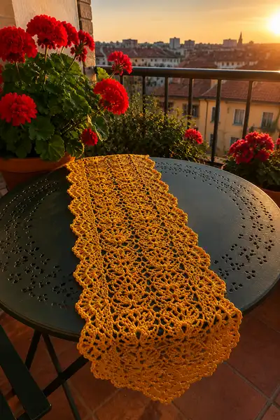 Harvest Gold Pineapple Stitch Table Runner Pattern step 1 - construction progress