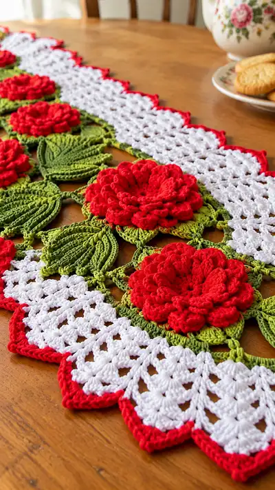 Vintage Rose Table Runner Pattern step 2 - assembly progress