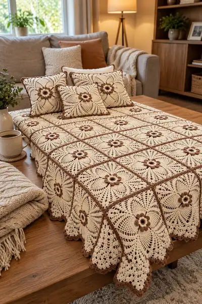 Stunning Lace Bedspread Pattern step 2 - assembly progress