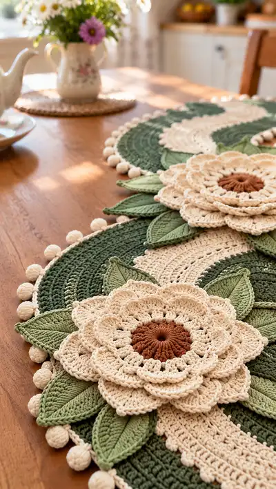 Botanical Wave Table Runner Pattern step 2 - assembly progress