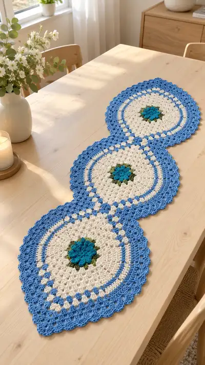 Blue Floral Triple Motif Table Runner Pattern step 1 - construction progress