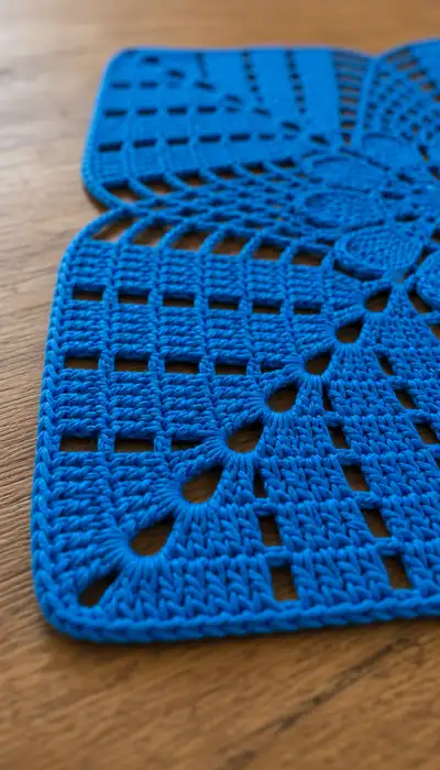 Blue Floral Square Placemat Pattern step 2 - assembly progress