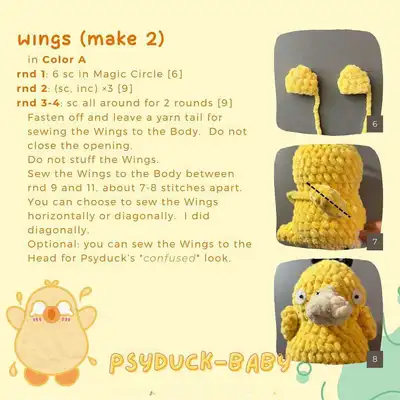 Psyduck-Baby Amigurumi Pattern step 3 - details and accessories