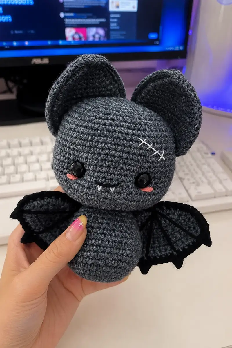 Baby Bat Amigurumi Pattern crochet pattern - detailed view of completed project