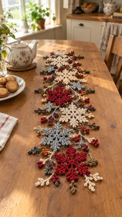 Snowflake & Berry Table Runner Pattern step 1 - construction progress