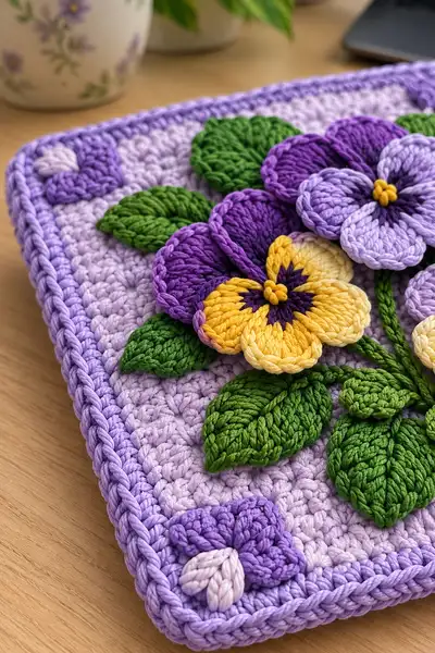 Velvet Violet Pansy Granny Square Bedspread Pattern step 3 - details and accessories