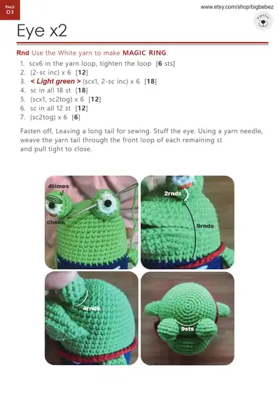Minimal Frog Amigurumi Pattern step 2 - assembly progress