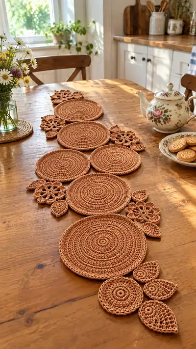 Rustic Terracotta Round Table Runner Pattern step 1 - construction progress