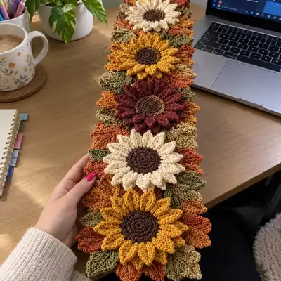 Autumn Sunflower Table Runner Pattern step 1 - construction progress