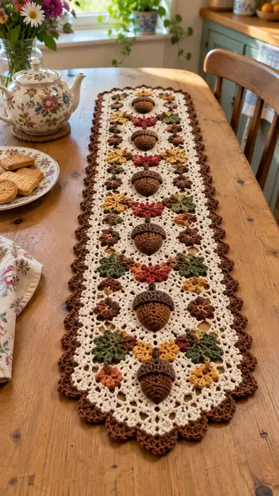 Autumn Acorn Table Runner Pattern step 1 - construction progress