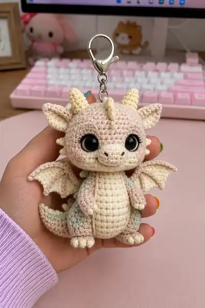Cute Baby Dragon Keychain Amigurumi Pattern step 1 - construction progress
