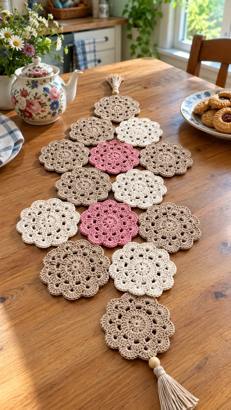Scalloped Floral Coaster Garland Pattern crochet pattern - detailed view of completed project