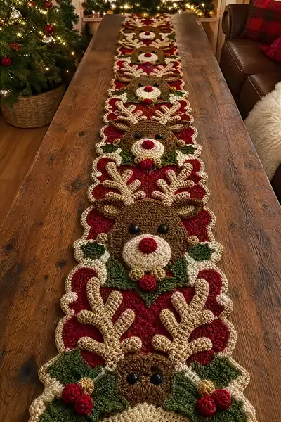 Long Reindeer and Holly Christmas Runner Pattern step 1 - construction progress