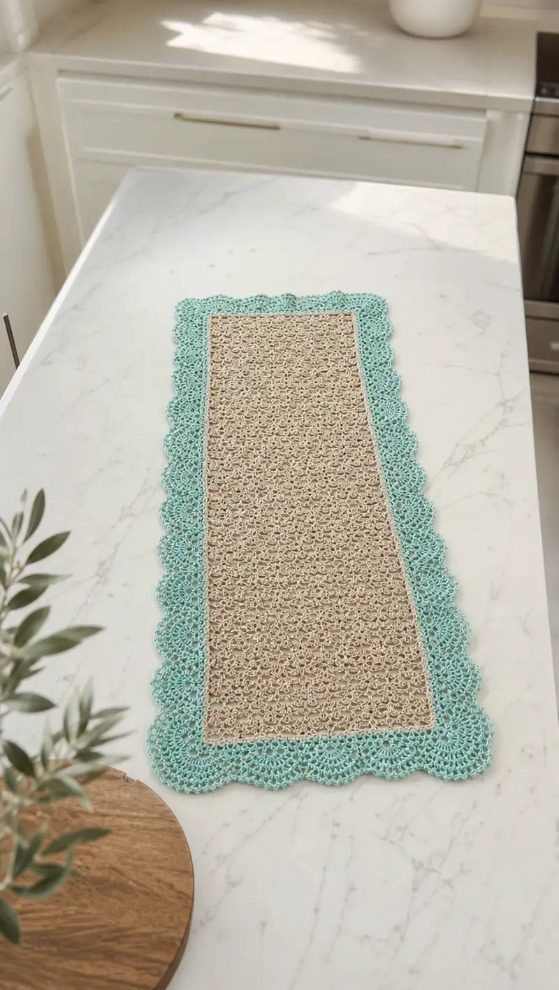 Lace Scroll Table Runner Pattern crochet pattern - detailed view of completed project